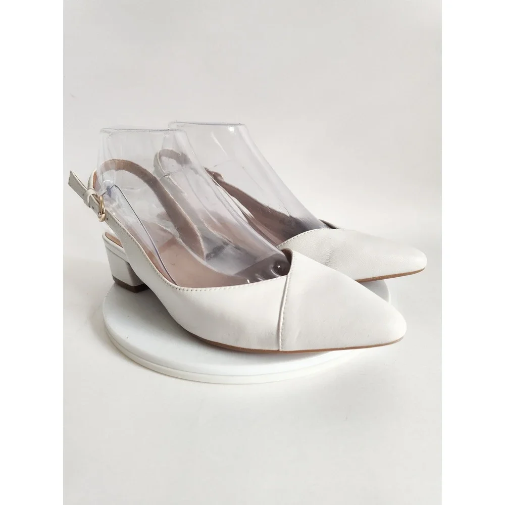 Naturalizer Slingback Pumps 6.5 White Leather Block Heel Pointed Toe
